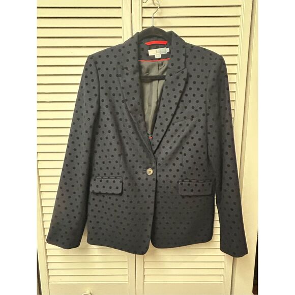 BODEN Mirabelle Blazer Navy Blue Polka Dot Black Jacket, Sz 10R, MSRP $198 - Picture 5 of 9